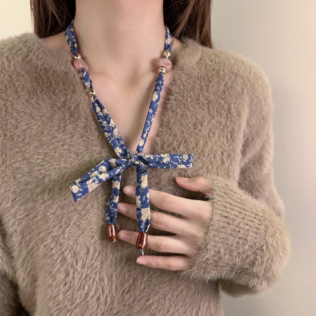 Vòng cổ, dây chuyền NƠ VẢI xanh dương độc đáo, phụ kiện vòng cổ đi tiệc đẹp B3181