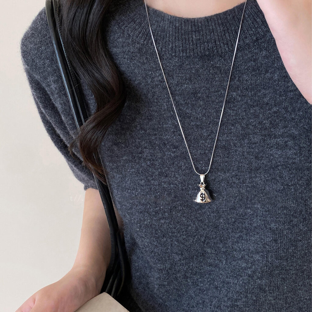 Dây chuyền túi tiền MÀU BẠC độc đáo, phụ kiện vòng cổ dây chuyền đi tiệc độc đáo B3195