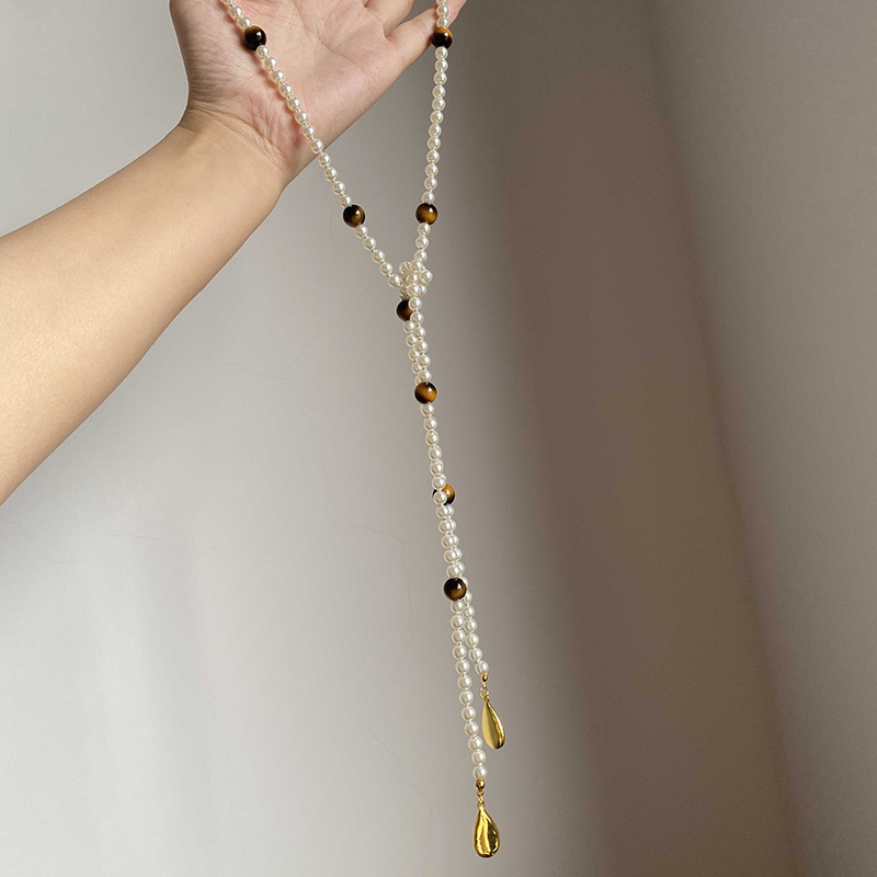 Dây chuyền dài mix nhiều phong cách ngọc TRẮNG NÂU độc đáo, phụ kiện vòng cổ áo dài B3189