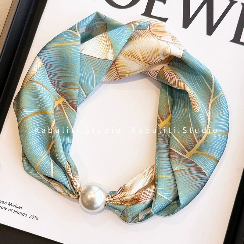 Vòng cổ khăn lụa họa tiết lá rùa vàng tone XANH, phụ kiện vòng cổ đẹp B3220