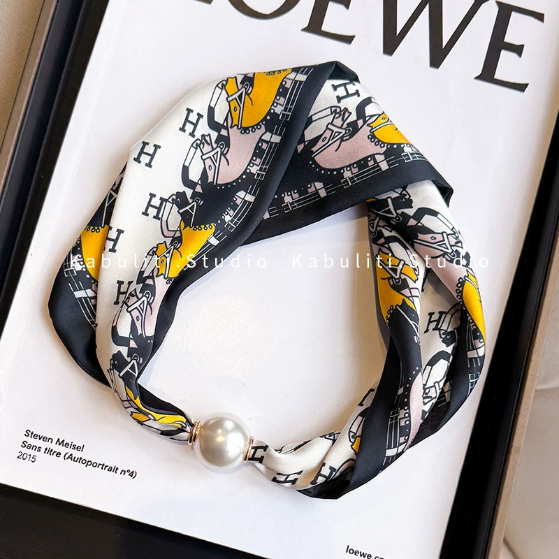 Vòng cổ khăn lụa NGỰA vàng xám toen KEM Đen, phụ kiện vòng cổ đôc đáo B3221