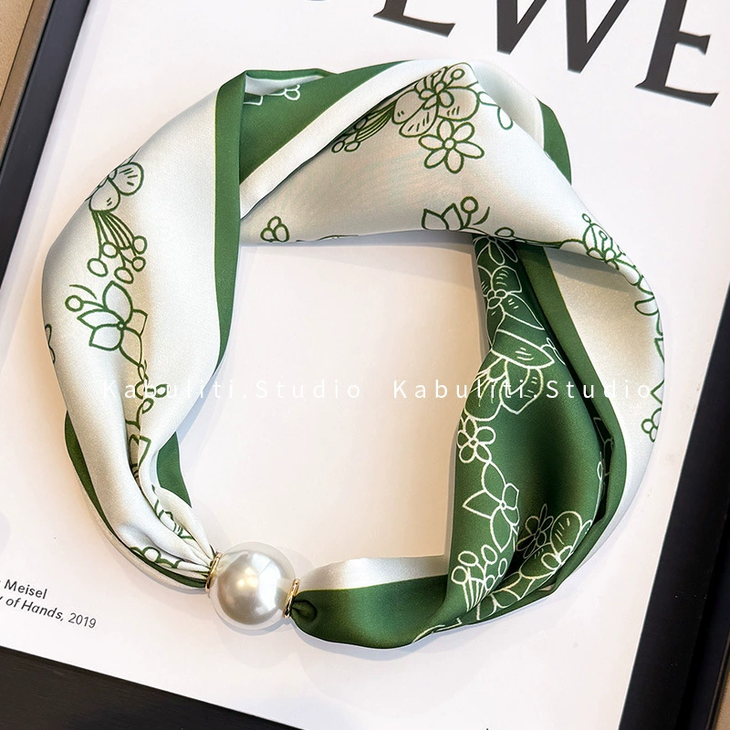 Vòng cổ khăn lụa NGỌC TRAI Hoa tươi xanh lá độc đáo, phụ kiện vòng cổ đẹp B3223