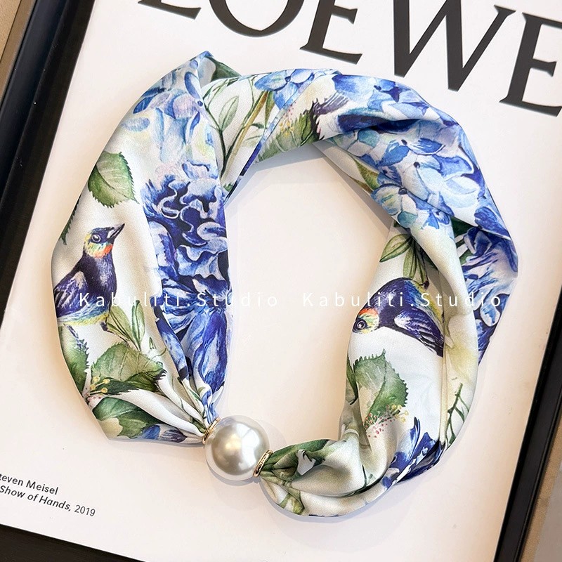 Vòng cổ khăn lụa NGỌC Cẩm Tú Cầu XANH, phụ kiện vòng cổ đẹp B3224