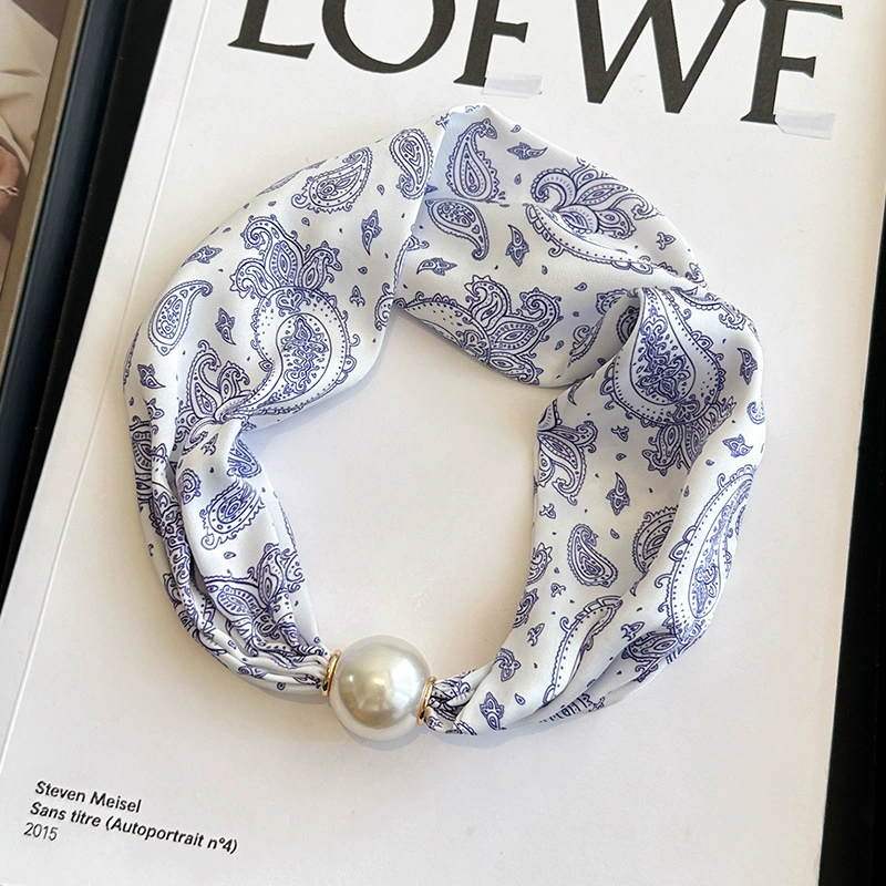 Vòng cổ khăn lụa đa năng ngọc trai độc đáo Tone họa tiết, phụ kiện vòng cổ đẹp B3225