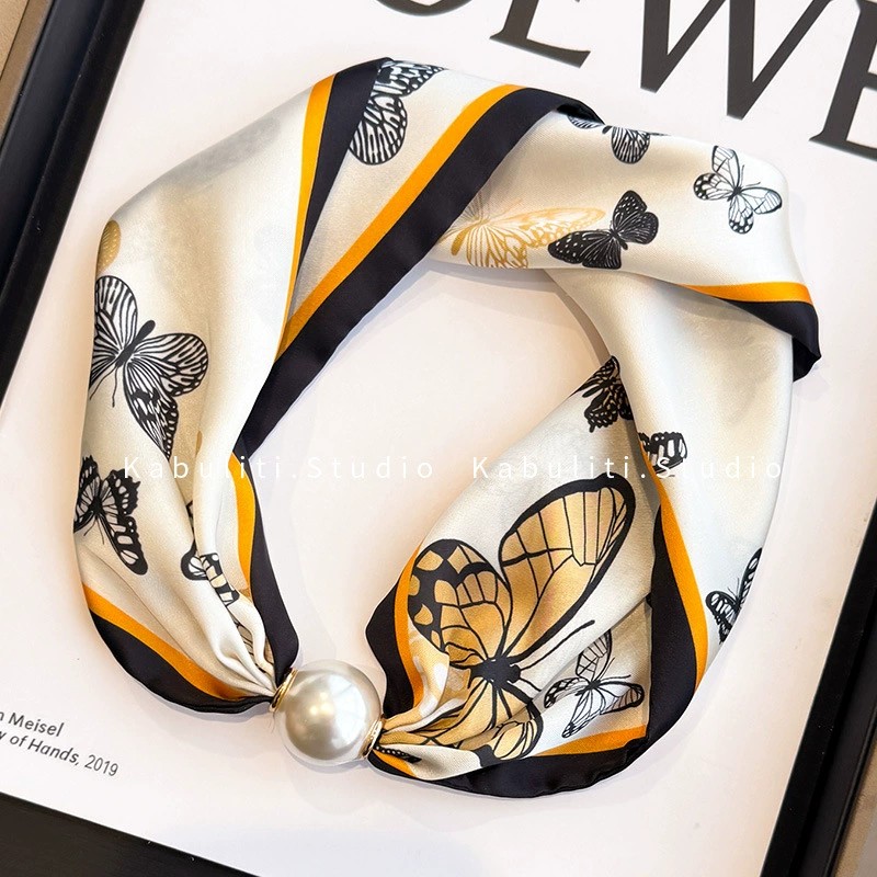 Vòng cổ lụa NGỌC độc đáo BƯỚM MÀU BE, phụ kiện khăn cổ độc đáo cao cấp B3229