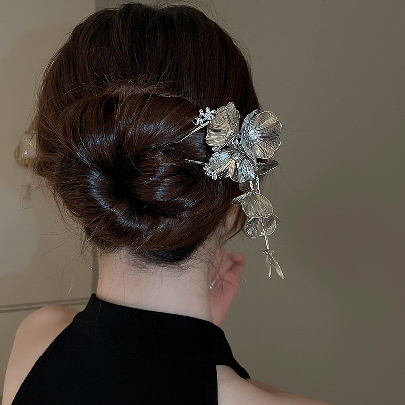 Trâm tóc HOA màu bạc cao cấp rua rua độc đáo, phụ kiện tóc sang trọng, trâm tóc áo dài B3519