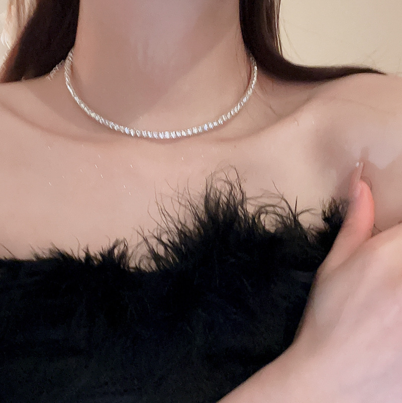 Kiềng cổ full đá màu bạc thời trang, phụ kiện vòng cổ, dây chuyền đi tiệc độc đáo B3538