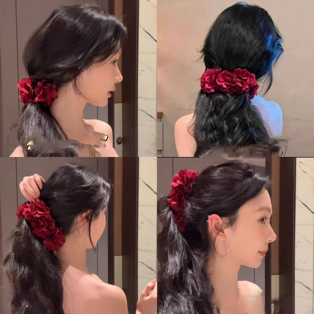Kẹp dọc tóc nữ HOA ĐỎ thiết kế tiểu thư sang chảnh, phụ kiện kẹp tóc nữ đẹp, quà tặng bạn gái B3524