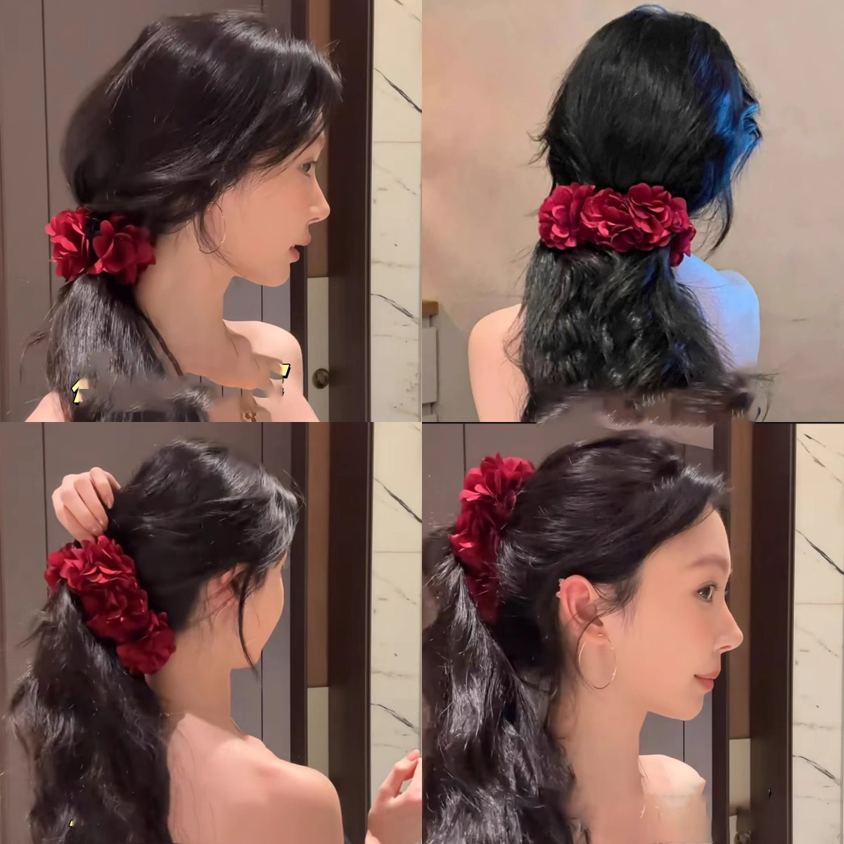 Kẹp dọc tóc nữ HOA ĐỎ thiết kế tiểu thư sang chảnh, phụ kiện kẹp tóc nữ đẹp, quà tặng bạn gái B3524