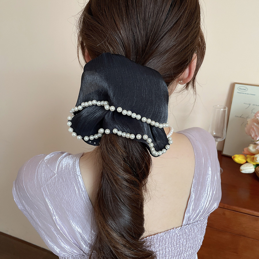 Cột tóc viền NGỌC vải voan lưới độc đáo cao cấp, Phụ kiện cột tóc thiết kế Hàn Quốc B3529