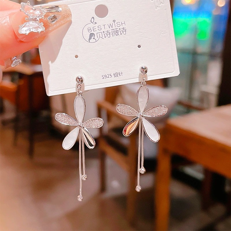 Bông tai HOA 5 cánh mix đá zircon xi bạc 925 cao cấp, phụ kiện bông tai thiết kế Hàn Quốc B3441