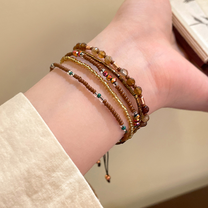 Vòng tay nữ mix đá màu NÂU cao cấp freesize, lắc tay nhiều vòng phong cách cổ điển, quà tặng bạn gái xinh B3588