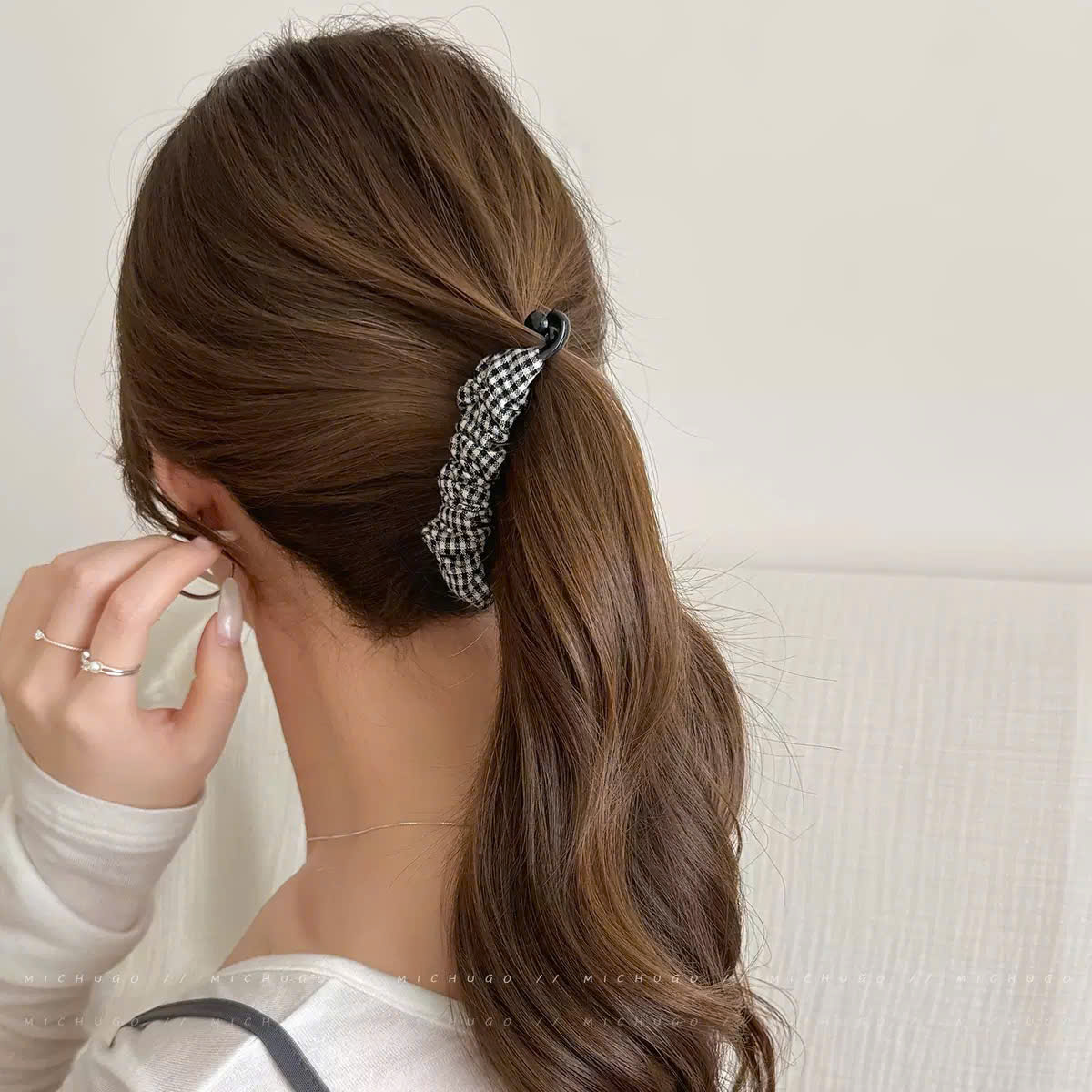 Kẹp dọc có răng XẾP LY CARO đen trắng, phụ kiện kẹp tóc nữ đẹp độc đáo B3170