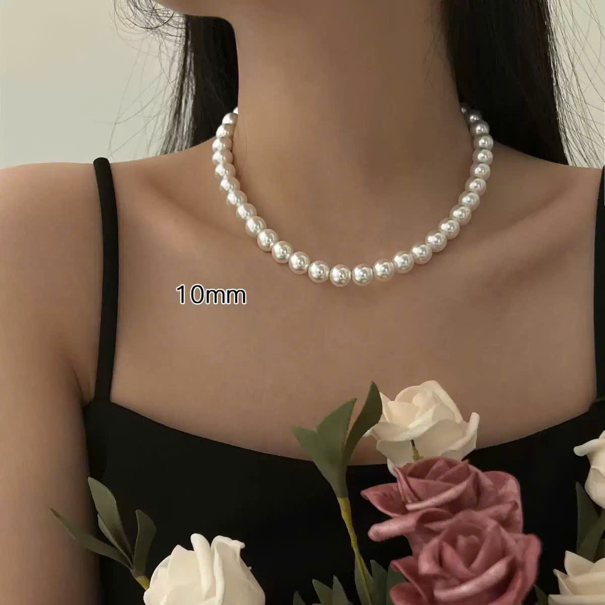 Vòng cổ Chuỗi ngọc trơn 10mm, phụ kiện vòng cổ ngọc trai trơn, vòng cổ mang áo dài B3232