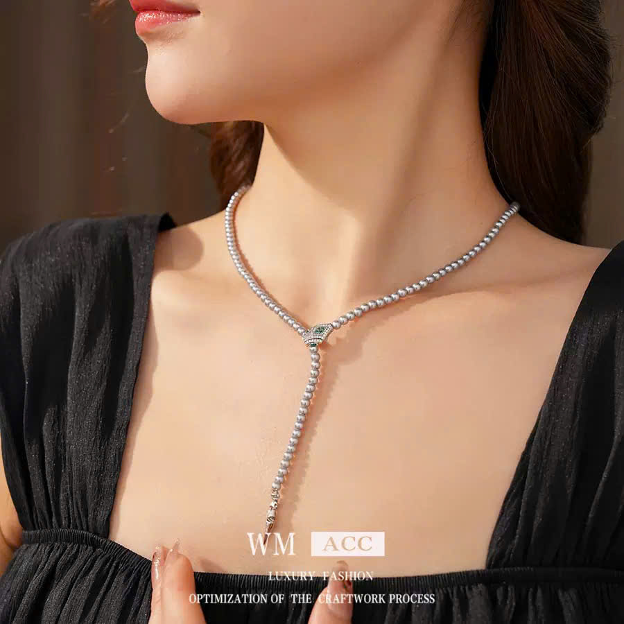 Dây chuyền NGỌC XÁM nhí cao cấp RẮN đính đá độc đáo, sang trọng B3172