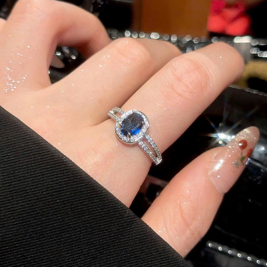 Nhẫn hở FReesize đá bầu dục XANH DƯƠNG xi bạc 925 cao cấp, phụ kiện nhẫn nữ cao cấp B3603