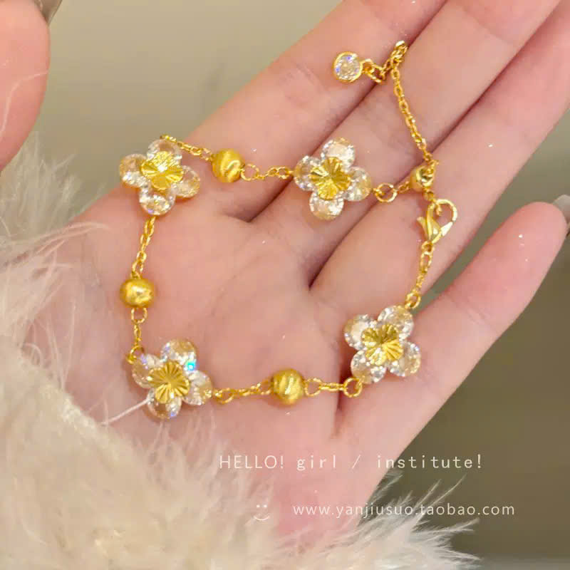 Lắc tay cỏ 4 lá may mắn đá zircon cao cấp xi vàng pha, quà tặng bạn gái đẹp độc đáo B3614