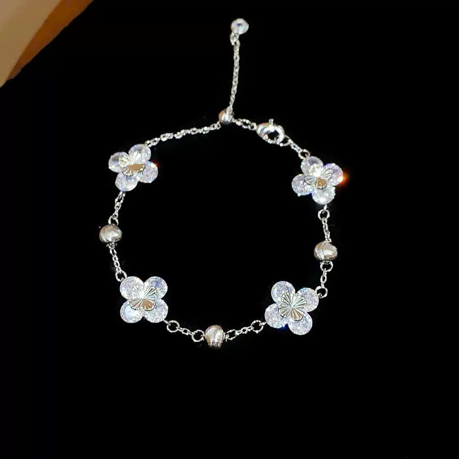 Lắc tay cỏ 4 lá may mắn đá zircon cao cấp xi bạc 925, quà tặng bạn gái cao cấp B3615