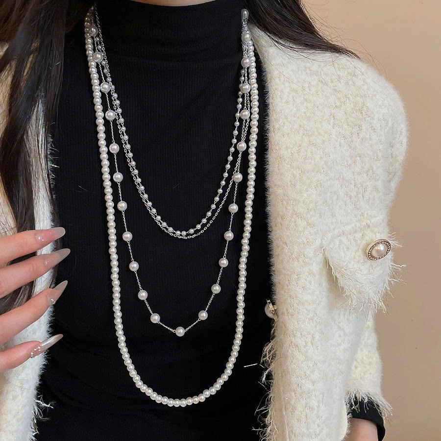 Dây chuyền dáng dài ngọc nhiều tầng thiết kế sang trọng độc đáo, phụ kiện dây chuyền vòng cổ đi tiệc B3620