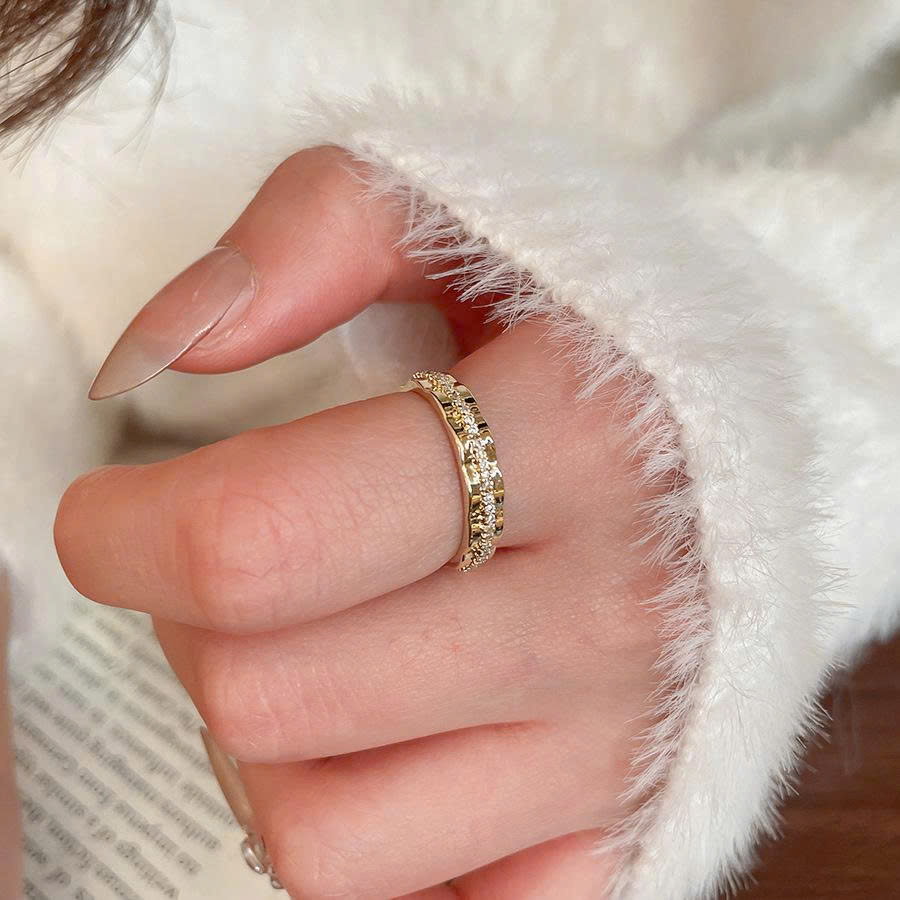 Nhẫn hở freesize đường giữa full đá zircon cao cấp, nhẫn kiểu thiết kế Hàn Quốc B3629