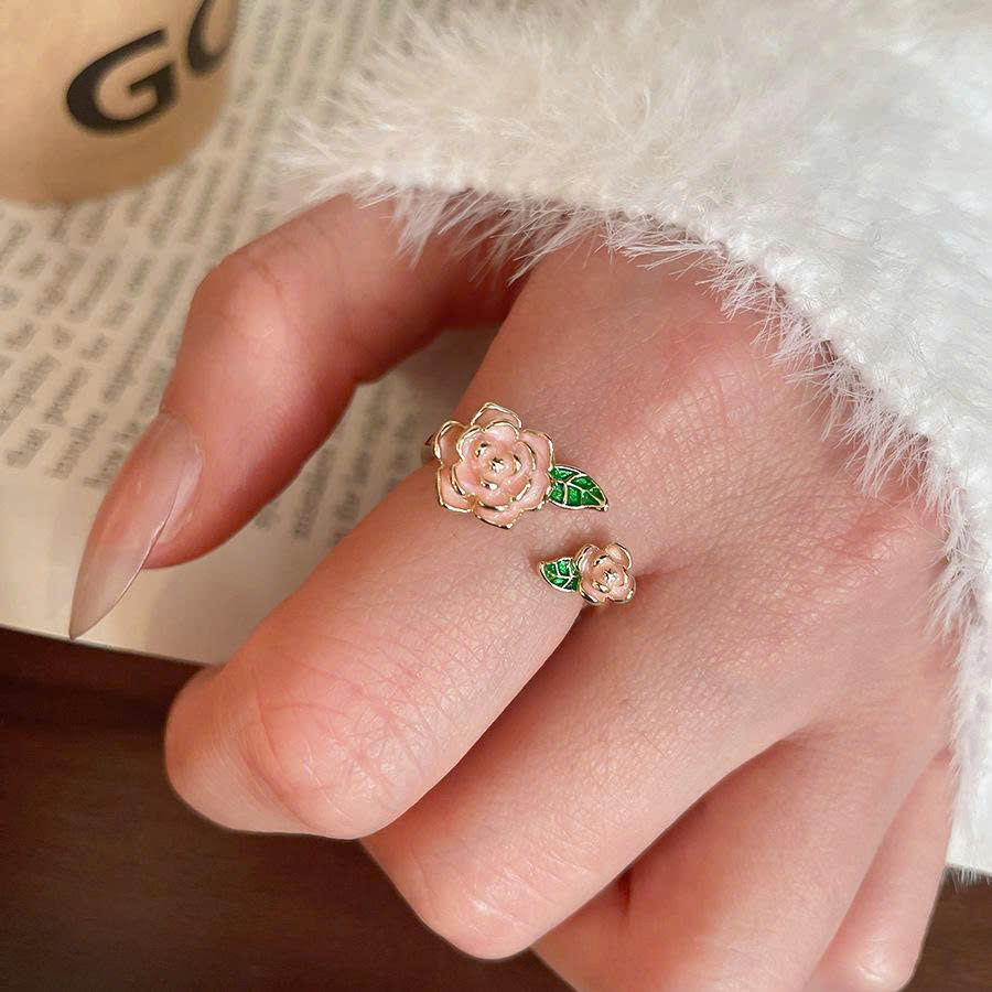 Nhẫn HOA HỒNG xi vàng pha cao cấp, hở freesize, nhẫn nữ thiết kế Hàn quốc độc đáo B3631