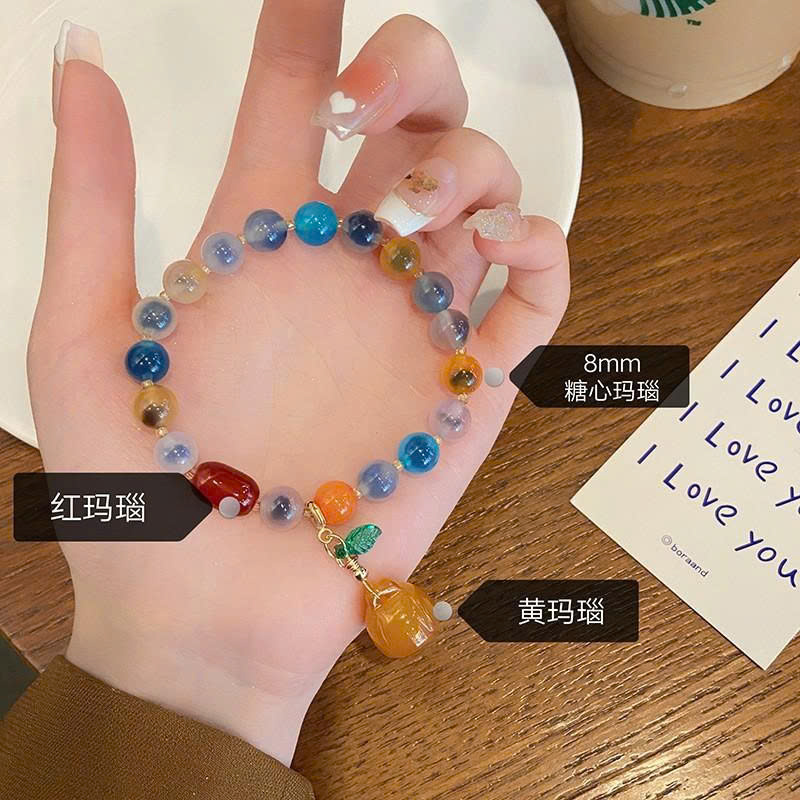 Vòng tay nữ mã não MÀU MẶT hoa SEN cao cấp freesize, Lắc tay thiết kế Hàn Quốc, quà tặng bạn gái độc đáo B3667