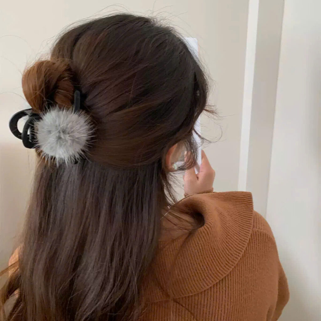 Kẹp gắp tóc 8cm cao cấp cục bông XÁM, phụ kiện tóc nữ đẹp, kẹp càng cua cao cấp B3309