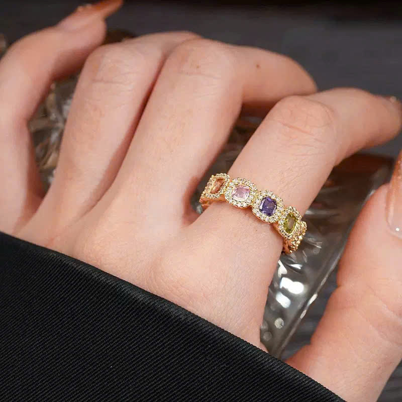 Nhẫn nữ đính ĐÁ MÀU SẮC độc đáo, nhẫn nữ hở freesize sang trọng xi vàng pha cao cấp B3624