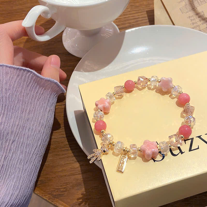 Vòng tay nữ Pha lê HỒNG GẤU đính đá cao cấp freesize, Lắc tay thiết kế Hàn Quốc, quà tặng bạn gái độc đáo B3651