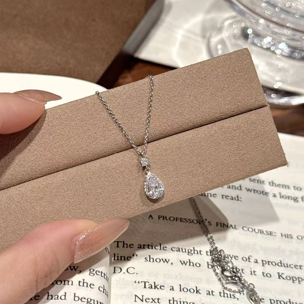 Dây chuyền GIOT NƯỚC đá zircon xi BAC 925 cao cấp, quà tặng bạn gái độc đáo, phụ kiện dây chuyền đi tiệc B3699