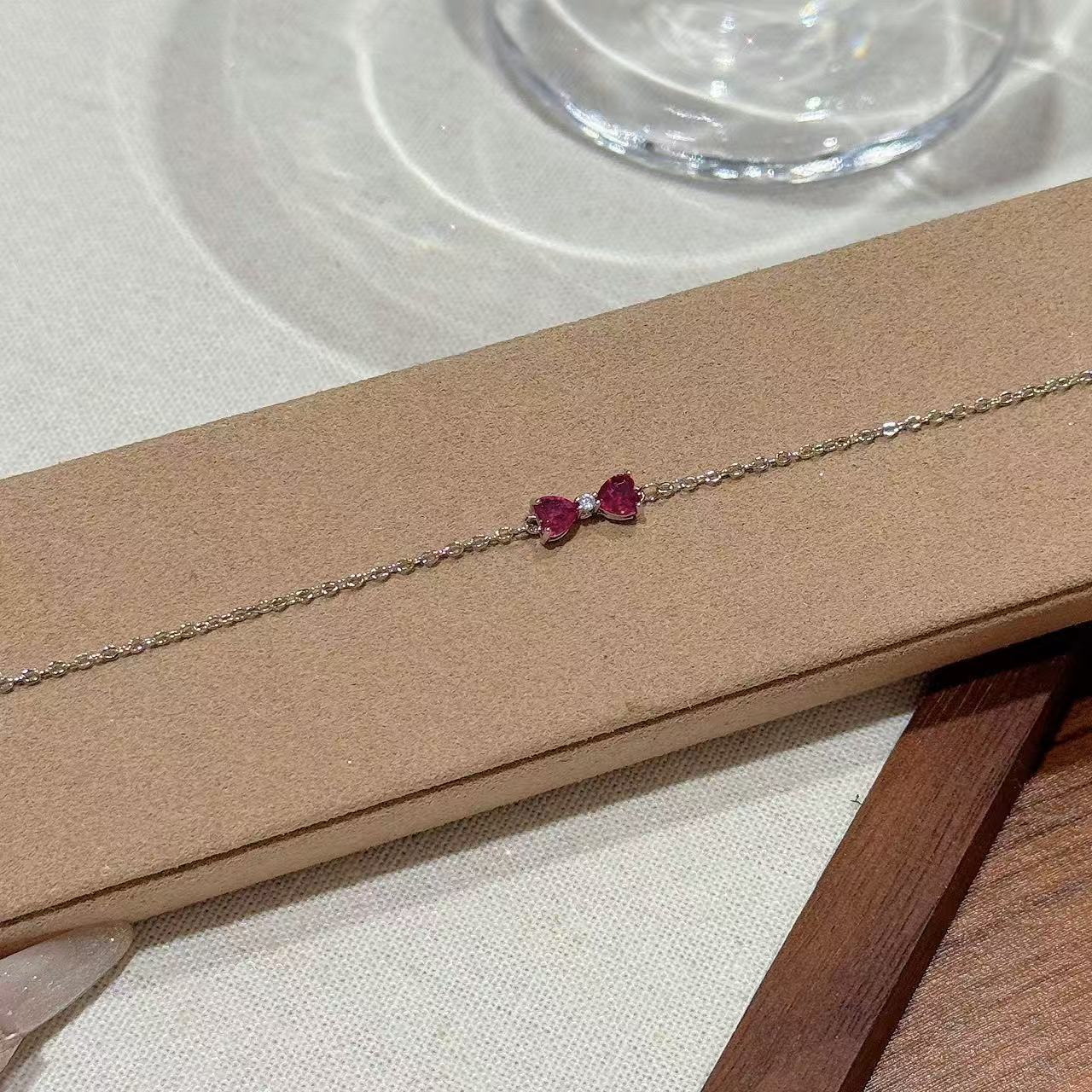 Lắc Tay NƠ ĐÁ zircon màu HỒNG ĐẬM xi bạc 925 cao cấp, phụ kiện lắc tay nữ thiết kế HÀN QUỐC, quà tặng bạn gái B3705