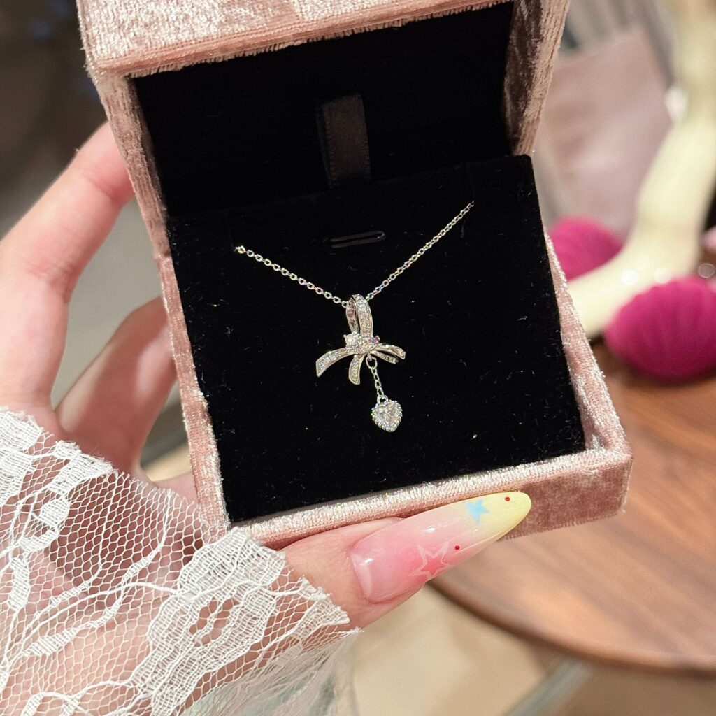 Dây chuyền NƠ ĐÁ Giọt nước xi BAC 925 cao cấp, phụ kiện dây chuyền nữ ĐẸP ĐỘC ĐÁO, quà tặng bạn gái B3712