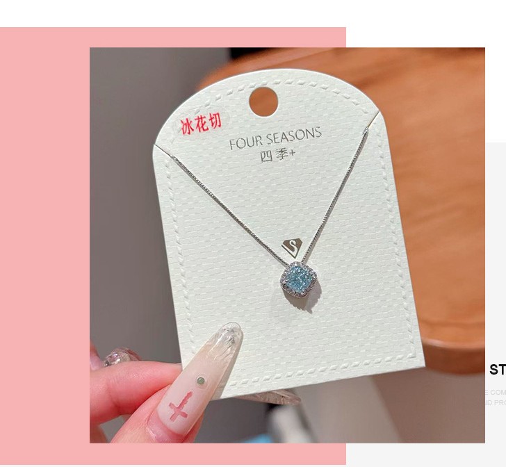 Dây chuyền mặt ĐÁ XANH VUÔNG xi BAC 925 cao cấp, phụ kiện dây chuyền nữ ĐẸP ĐỘC ĐÁO, quà tặng bạn gái B3689