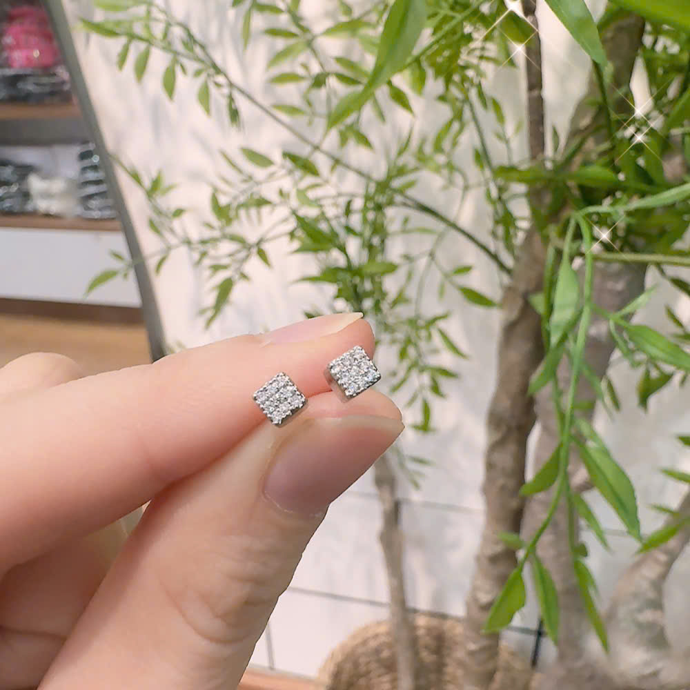 Bông tai nam nữ unisex Khối vuông ĐÍNH ĐÁ zirrcon cao cấp A09057