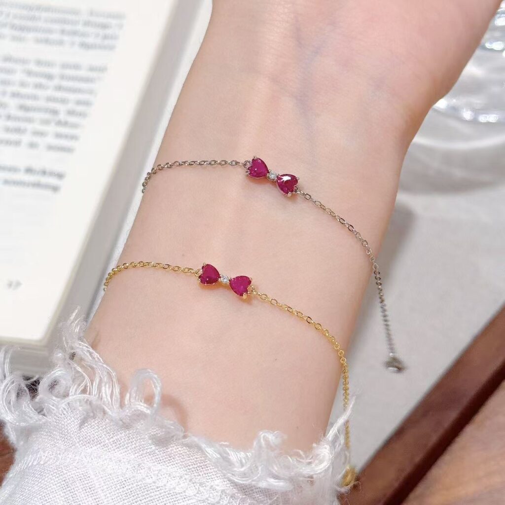 Lắc Tay NƠ ĐÁ zircon màu HỒNG ĐẬM cao cấp xi vàng pha, phụ kiện lắc tay nữ thiết kế HÀN QUỐC, quà tặng bạn gái B3704