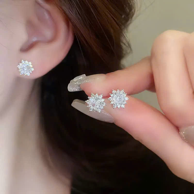 Bông tai nam nữ unisex đơn giản basic Nụ đá TRẮNG xi bạc 925 cao cấp A9059