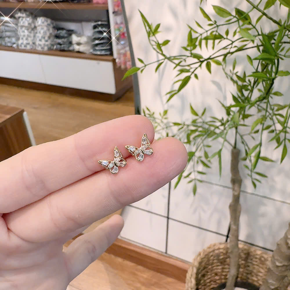 Bông tai con BƯỚM Đính đá zircon xi vàng pha cao cấp, bông  tai nhí sang trọng độc đáo, phụ kiện hoa tai đi tiệc xinh đẹp B3481