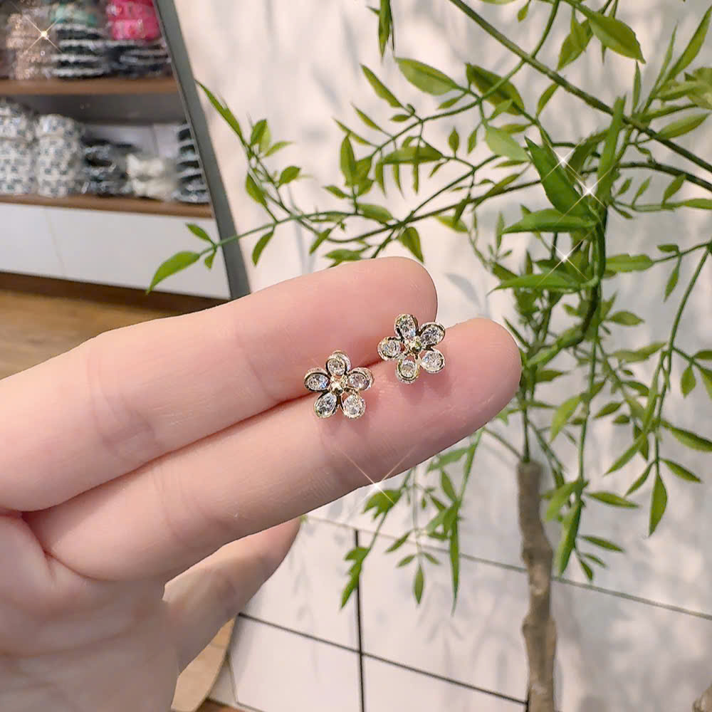 Bông TAI HOA 5 cánh ĐÁ zircon xi vàng pha cao cấp, phụ kiện hoa tai nhỏ xinh thiết kế Sang trọng độc đáo B3478