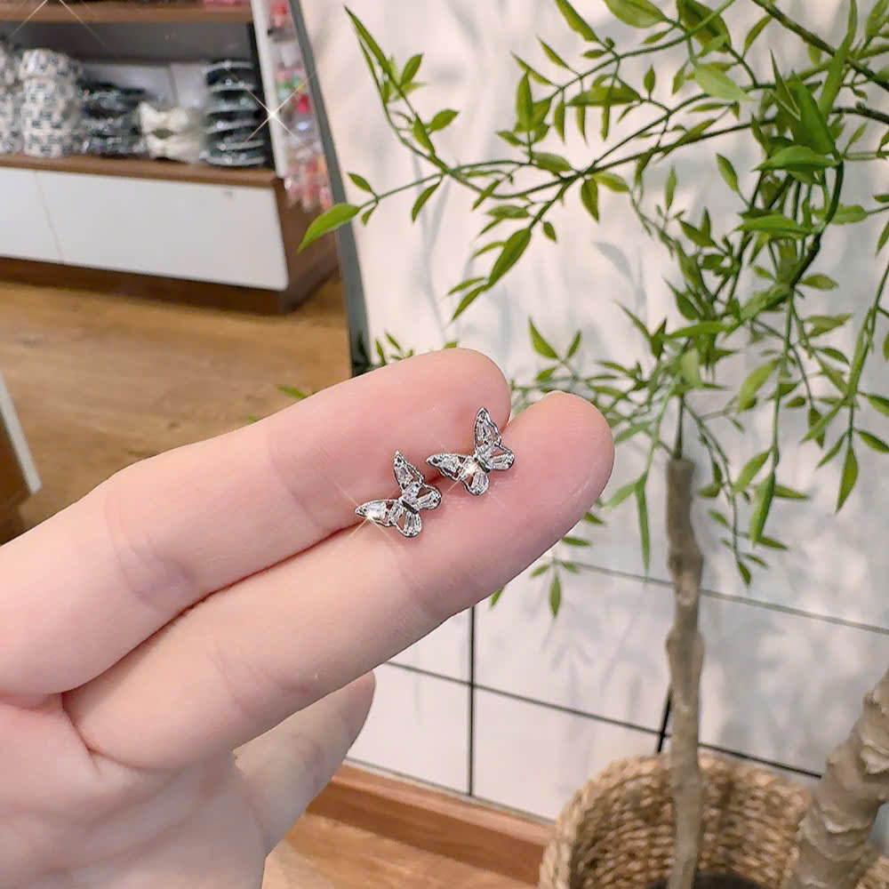 Bông tai con BƯỚM Đính đá zircon xi bạc 925 cao cấp, bông tai nhí đơn giản, sang trọng B3480