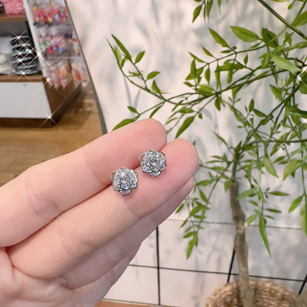 Bông tai hoa hồng trong ĐÁ ZIRCON Xi bạc 925 cao cấp thiết kế HÀN QUỐC độc đáo, bông tai nhỏ xinh sang trọng lấp lánh B3460