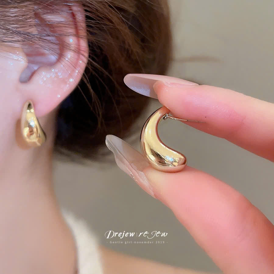 Bông tai thời trang basic trơn bóng màu vàng A0015