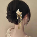 Trâm tóc HỒ ĐIỆP vàng rơi dây tua rua độc đáo, phụ kiện tóc nữ độc đáo A0025