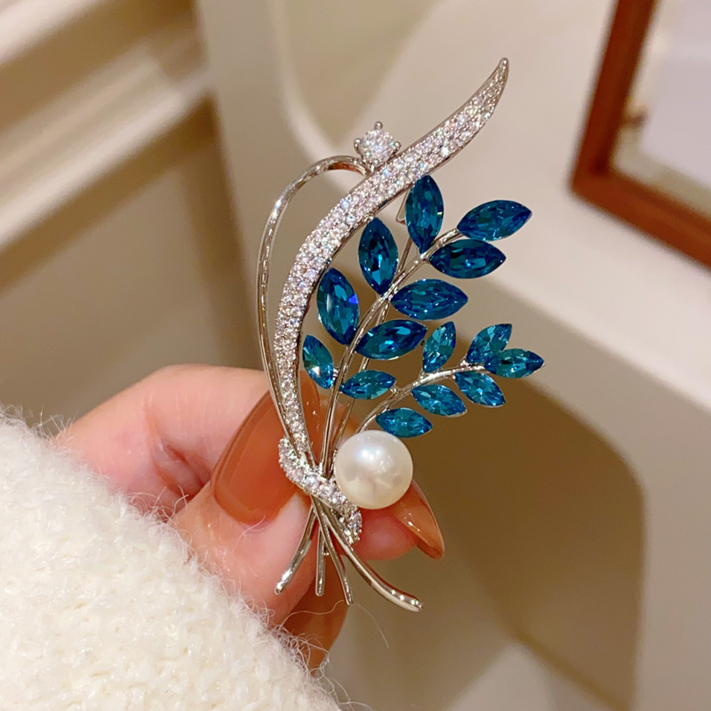 Cài áo Bông lúa Pha lê cao cấp xi bạc 925, Ghim cài áo nữ cao cấp thiết kế sang trọng B4145