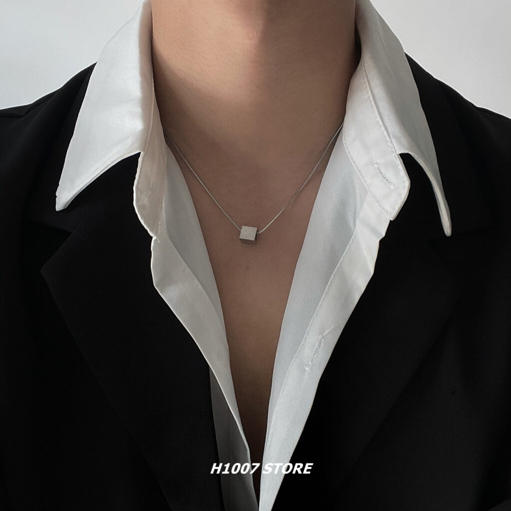 Dây chuyền nam nữ, unisex basic đơn giản cá tính, dây titan mặt 1 mặt vuông đơn giản B4369