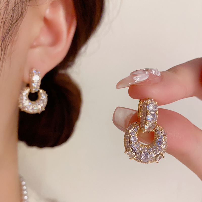 Bông tai HÌNH HỌC 2 phong cách ĐÍNH ĐÁ zircon xi vàng pha cao cấp, Hoa tai thiết kế HÀN QUỐC sang trọng độc đáo B4520