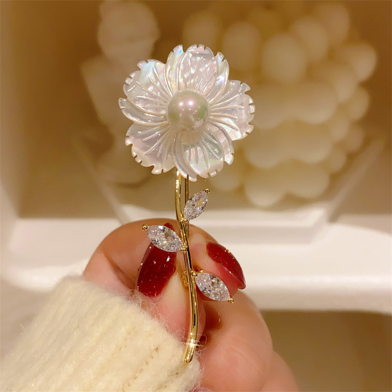 Cài áo bó hoa vỏ sò tự nhiên cao cấp, ghim cài áo thiết kế Hàn quốc B4156