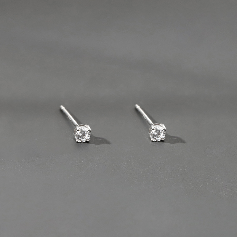 Bông tai NAM NỮ, unisex nụ đá nhí 3mm basic xi màu bạc B4373