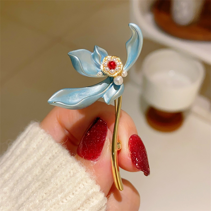 Cài áo HOA DIÊN VĨ xanh lam cao cấp, ghim cài áo thiết kế hàn quốc cao cấp, sang trọng B4159