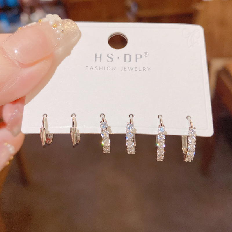 Bộ 3 đôi hoa tai tròn basic trơn đến Mix đá zircon xi bạc 925 cao cấp, Bông tai tròn basic đơn giản cá tính độc đáo B4566