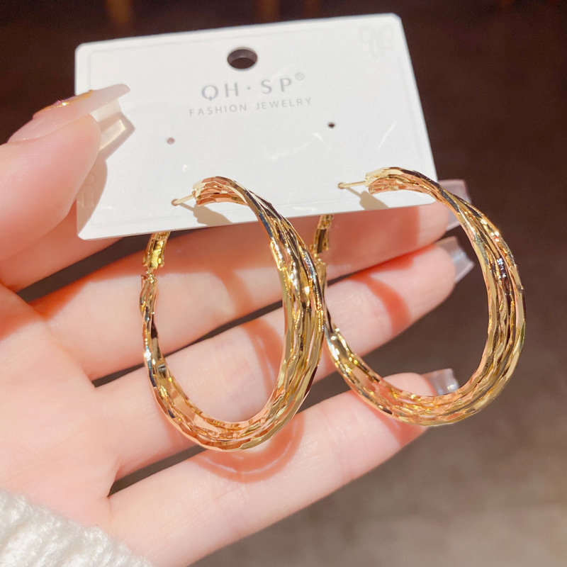 Hoa tai Tròn xoắn 4 lớp 3.5cm xi vàng pha cao cấp, Hoa tai thiết kế hàn quốc phong cách Châu âu cá tính sang trọng B4567